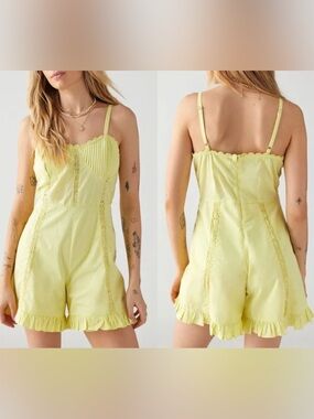 Urban Outfitters Juliette Lace Inset Romper Sun Yellow